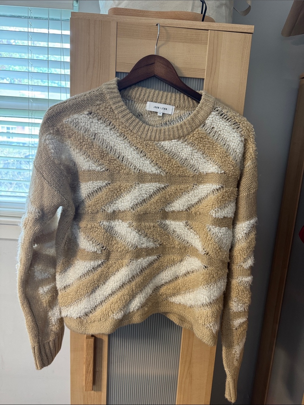 John & JennTwo-Tone Beige & Cream Textured Crewneck Sweater